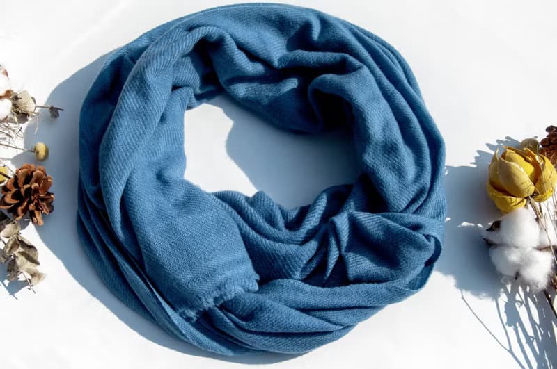 喀什米爾Cashmere/羊絨圍巾/純羊毛圍巾披巾/戒指絨披肩-藍色海洋