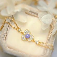 貴人•桃花•貴氣|夢幻妖紫|緬甸A貨翡翠純銀雙鏈滿鑽花朵款手鏈