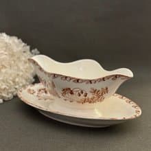 40182-稀有法國古董LONGWY棕褐色醬汁船CHARTRES model 系列