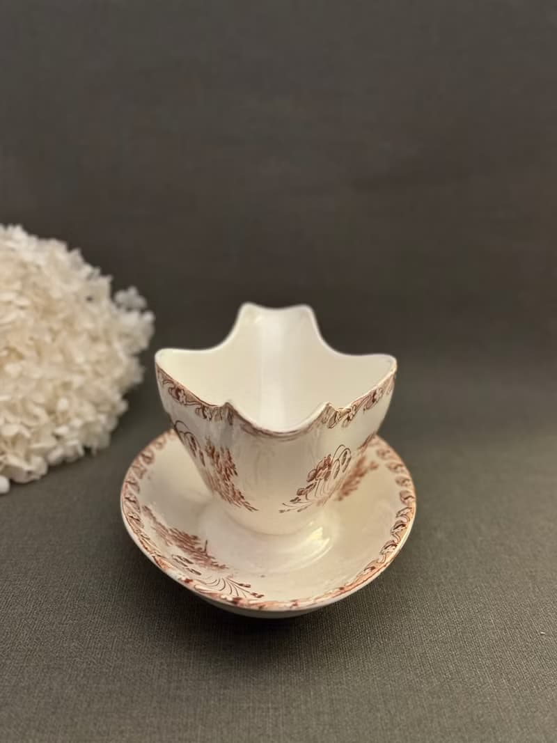 40182-稀有法國古董LONGWY棕褐色醬汁船CHARTRES model 系列