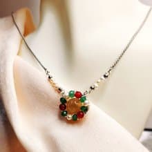 祝福槲寄生【紅紅綠綠】-金髮晶 東菱玉 紅瑪瑙 金屬線編織項鍊
