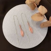 Re-Re蠶絲金工—小葉子耳環 珊瑚粉