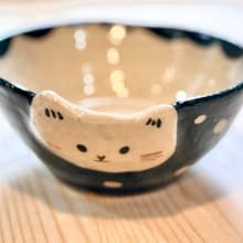 可愛圓點貓咪頭 淺碗 餐碗