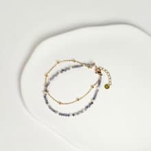 堇青石316醫療鋼手鍊/14K金色手鍊 可碰水 天然石 抗敏鋼 雙鍊