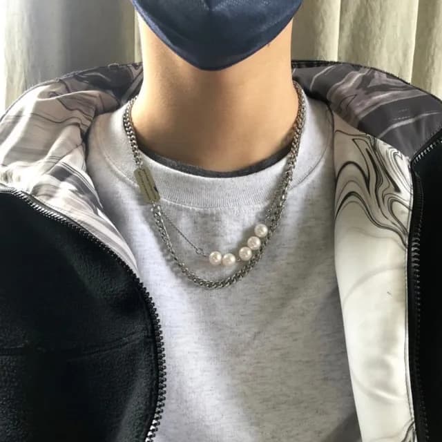 【Elegant 珍愛宣言】父親節禮物 古巴風拼接天然珍珠雙層次男女中性鋼項鍊-訂製(珍珠項鍊 珍珠飾品 男性珍