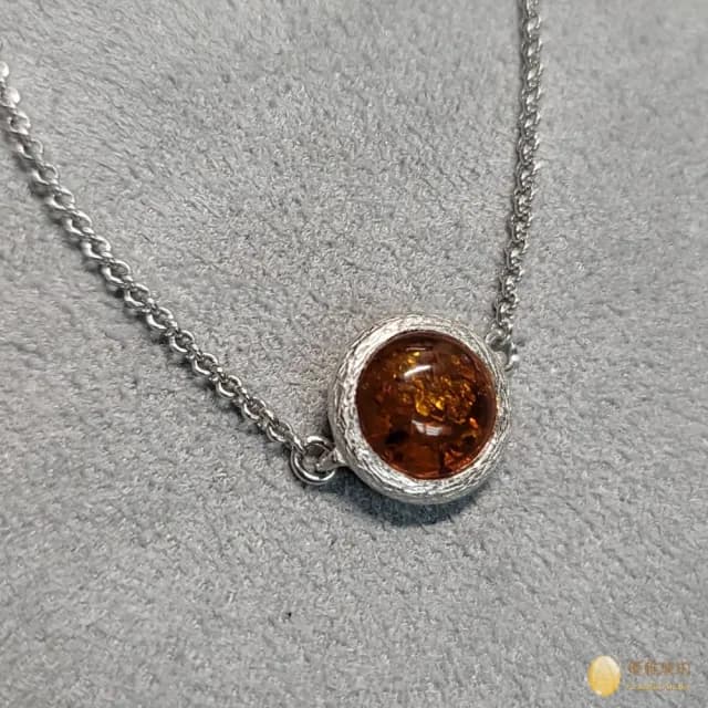 【優雅琥珀】母親節禮物   圓型干邑色琥珀 銀質手鍊(簡單的設計 秀氣中添亮點)