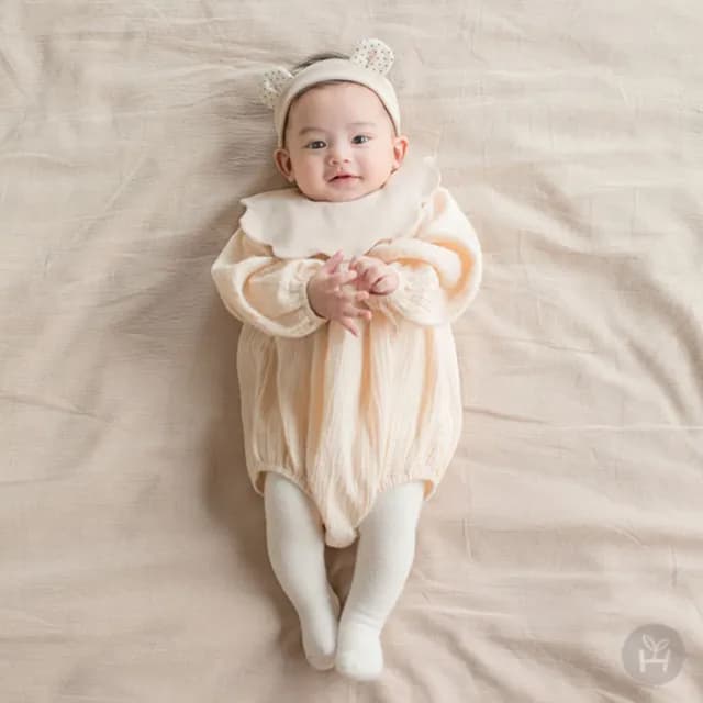 【Happy Prince】韓國製 Creamy熊熊嬰兒童髮飾+花瓣圍兜2件組(女童頭花口水巾)