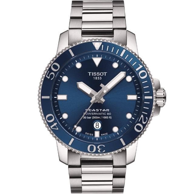 【TISSOT 天梭 官方授權】Seastar 1000 海洋之星300米潛水機械錶 母親節 禮物 送禮(T1204071104103)
