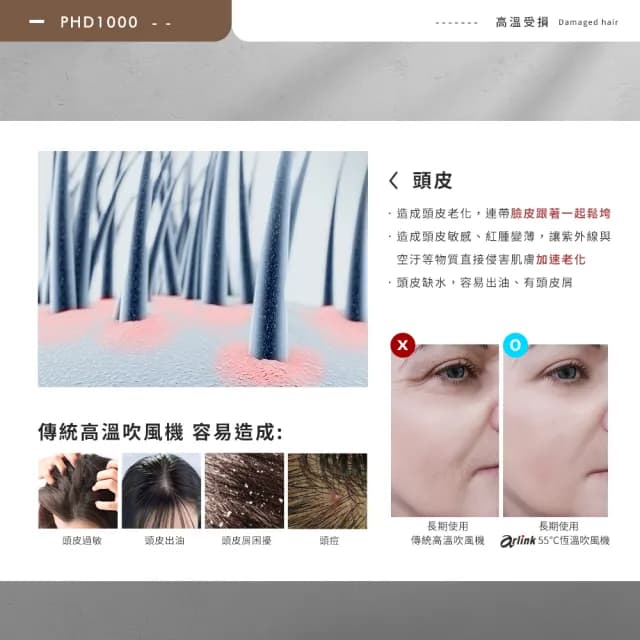 【Arlink】官方旗艦店 55℃恆溫護髮吹風機 PHD1000(贈增溫10度C磁吸加熱罩/吹風機/無線吹風機)