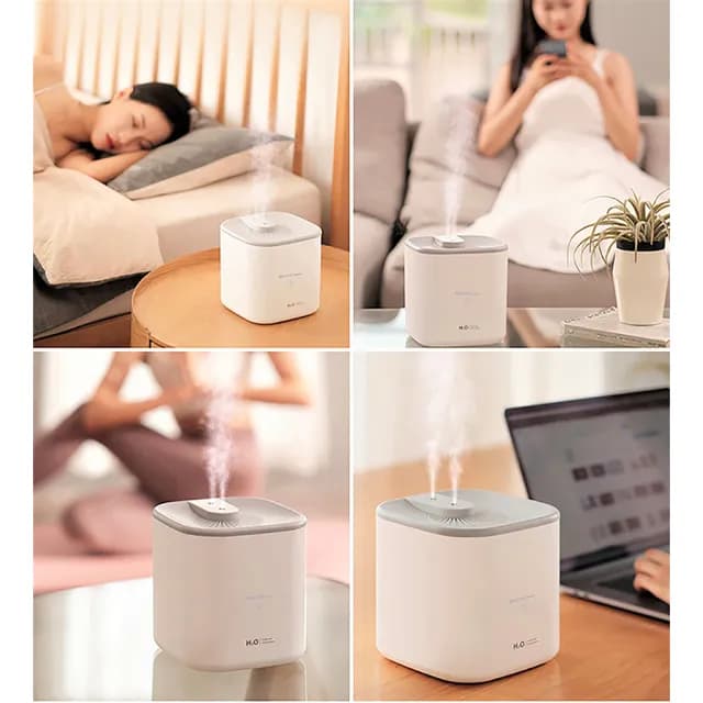 【Bill case】第三代 七彩氣氛燈3L 可換式奈米雙噴頭 靜音水氧大出霧加濕器-藍灰(從空氣淨化 防疫更有力)