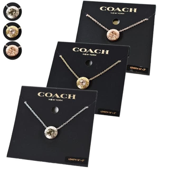 【COACH】圓牌C字水鑽鎖骨鍊(新款任選)