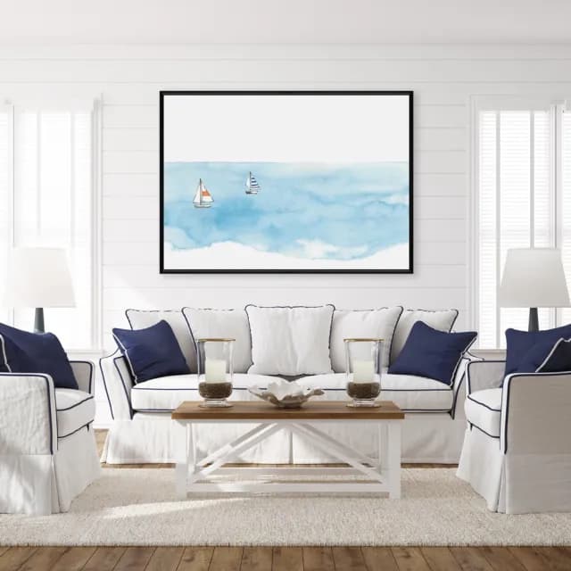 【菠蘿選畫所】小船與大海-42x60cm(療癒手繪感海洋掛畫/夏日換季裝飾/邊櫃擺設/開店送禮)