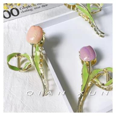 【HaNA 梨花】母親節禮物 陽光燦爛．鬱金香之幻想粉色抓夾(抓夾 韓國髮夾 鯊魚夾)