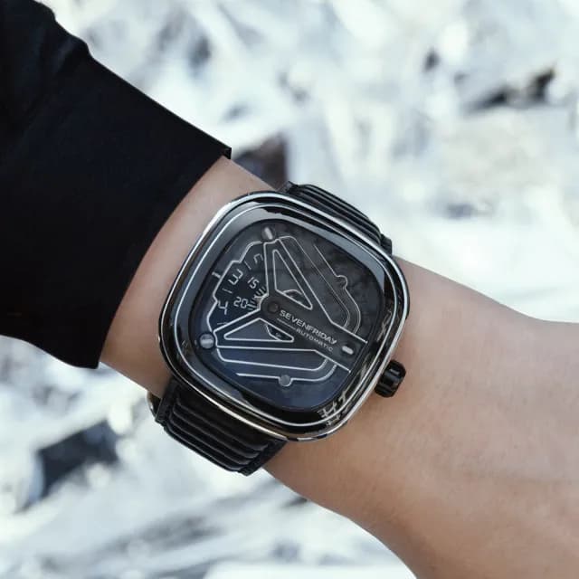 【SEVENFRIDAY】CHROME 龐克摩托車自動上鍊機械錶-黑/47.6x47mm 送禮 禮物 推薦(M3/08)