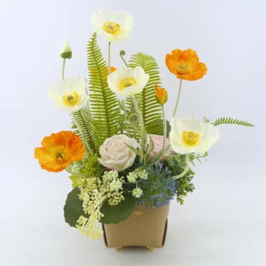 【HUGO DECO 榆果傢飾】橘白虞美人皮革盆香氛花藝(擬真花/香氛/送花/端午節/送禮)