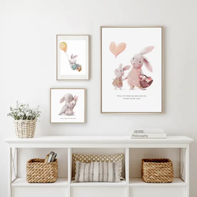 【菠蘿選畫所】我心有你！-60x60cm(兔子插畫/母親節兔子掛畫/兒童房裝飾/父親節禮物/母親節)