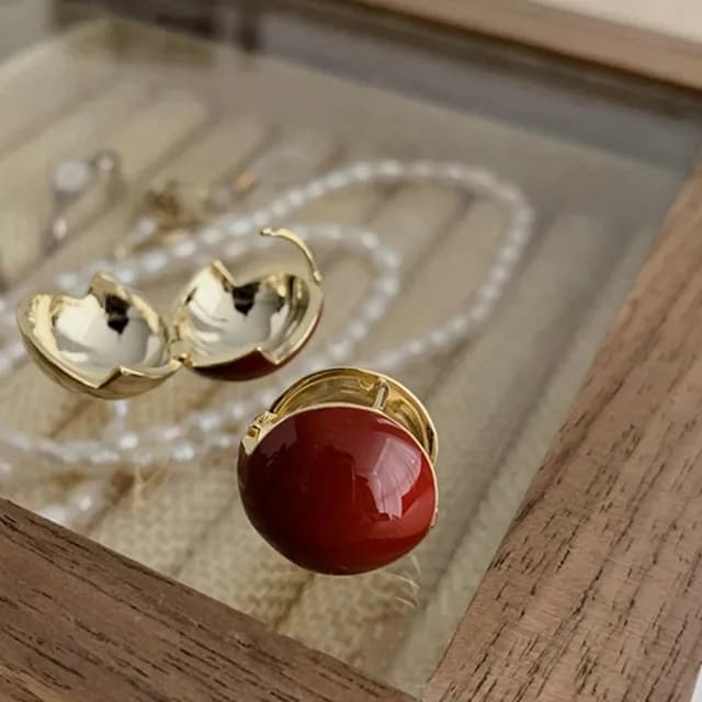 【Oni 歐妮】相思豆 耳扣耳針穿式耳環耳釘耳骨環 耳飾925銀針(1對入)