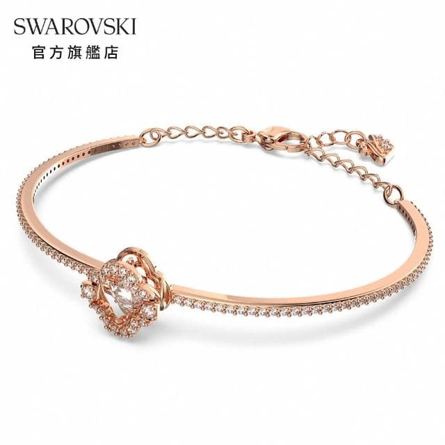 【SWAROVSKI 官方直營】Una 手鐲 幸運草 白色 鍍玫瑰金色調 母親節禮物(跳動的心)