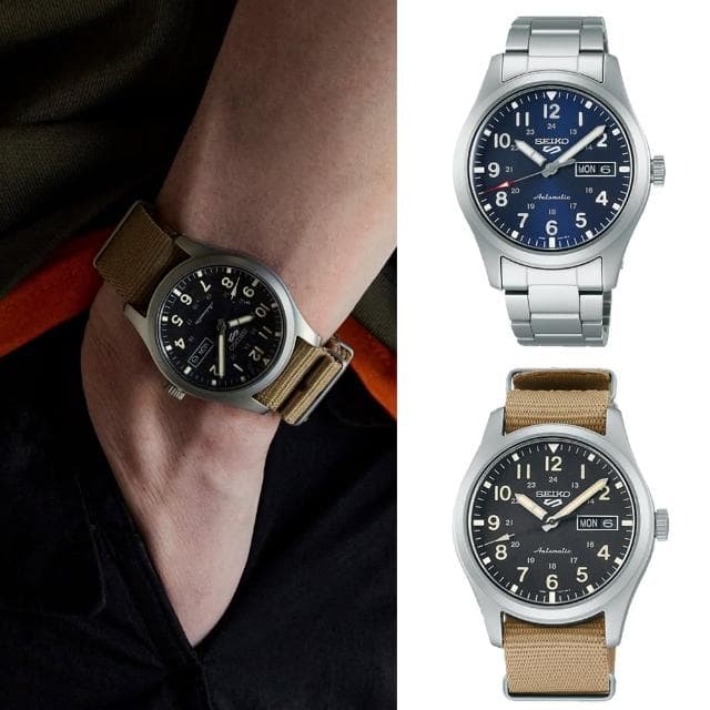 【SEIKO 精工】5 Sports系列 Lineup 復古軍風 機械腕錶 母親節 禮物 推薦(二款可選)