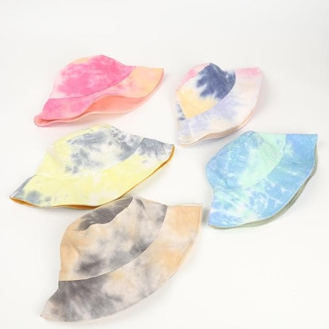 【米蘭精品】現貨+預購 漁夫帽遮陽帽(扎染棉麻雙面平頂男女帽子情人節生日聖誕節交換禮物5色74cq24)