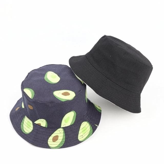 【米蘭精品】現貨+預購 漁夫帽遮陽帽(酪梨印花雙面戴帆布男女帽子情人節生日聖誕節交換禮物4色74cq4)
