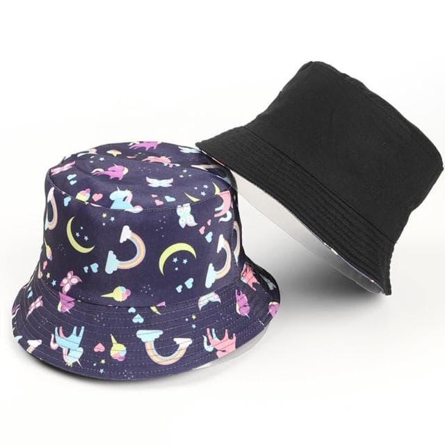 【米蘭精品】現貨+預購 漁夫帽遮陽帽(星空獨角獸平頂雙面男女帽子情人節生日聖誕節交換禮物74cq52)