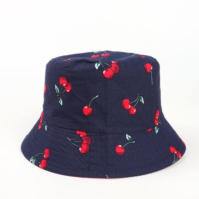 【米蘭精品】現貨+預購 漁夫帽遮陽帽(櫻桃印花平頂雙面男女帽子情人節生日聖誕節交換禮物2色74cq58)