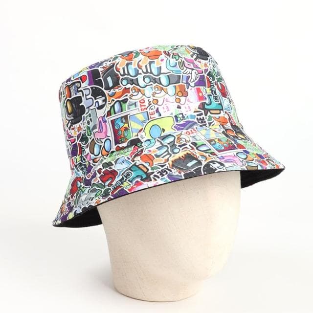 【米蘭精品】現貨+預購 漁夫帽遮陽帽(雙面卡通印花平頂男女帽子情人節生日聖誕節交換禮物5款74cq38)