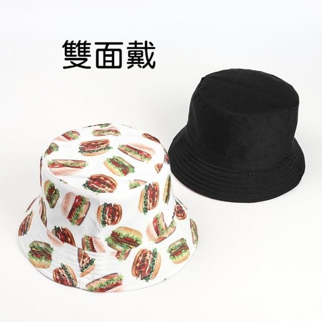 【米蘭精品】現貨+預購 漁夫帽遮陽帽(漢堡印花雙面盆帽男女帽子情人節生日聖誕節交換禮物74cq21)