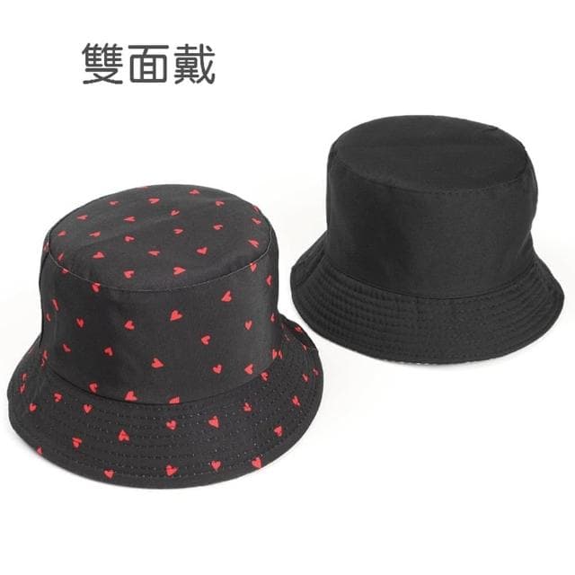 【米蘭精品】現貨+預購 漁夫帽遮陽帽(愛心印花雙面戴盆帽男女帽子情人節生日聖誕節交換禮物74cq12)