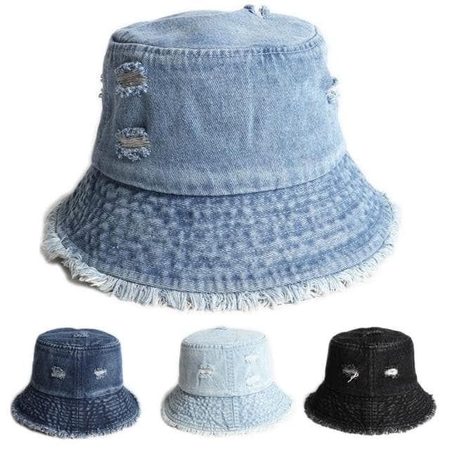 【米蘭精品】現貨+預購 漁夫帽遮陽帽(破洞毛邊牛仔盆帽男女帽子情人節生日聖誕節交換禮物4色74cq77)