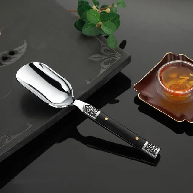 【PUSH!】品茗喝茶具 不銹鋼茶勺茶則茶鏟茶葉勺子取茶葉匙茶具配件(黑檀圖騰茶勺T12-1)