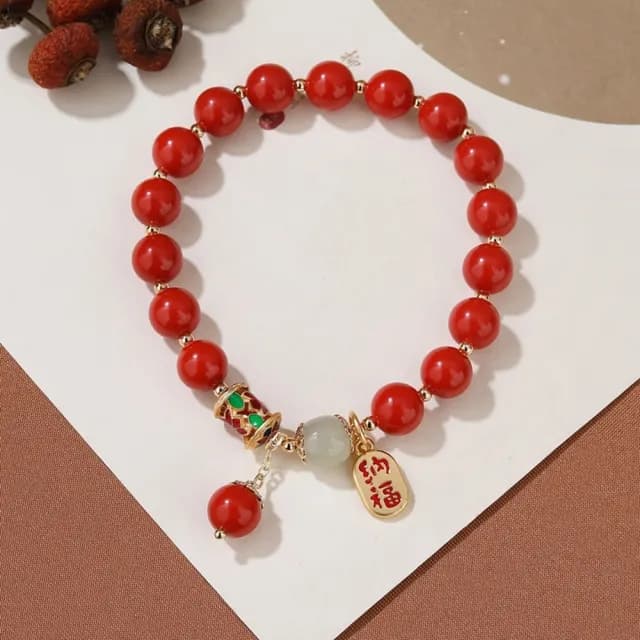 【米蘭精品】情人節禮物 硃砂手鍊朱砂手串手珠平安擋煞防小人轉運淨化招財開運(8mm和闐玉納福女飾品74fq1)
