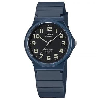 【CASIO 卡西歐】簡約百搭 數字時標 日本機芯 橡膠手錶 黑x藍 33mm(MQ-24UC-2B)