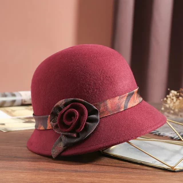 【米蘭精品】現貨+預購 羊毛帽漁夫帽(保暖捲邊花朵毛呢盆帽女帽子情人節生日聖誕節交換禮物5色74dq12)