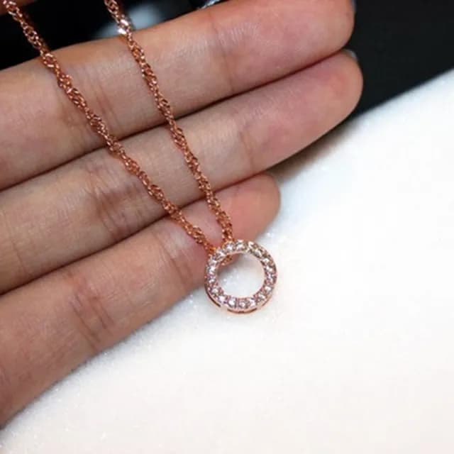 【米蘭精品】現貨+預購 玫瑰金項鍊鑲鑽吊墜(時尚流行簡約情人節生日聖誕節交換禮物女飾品73jp30)