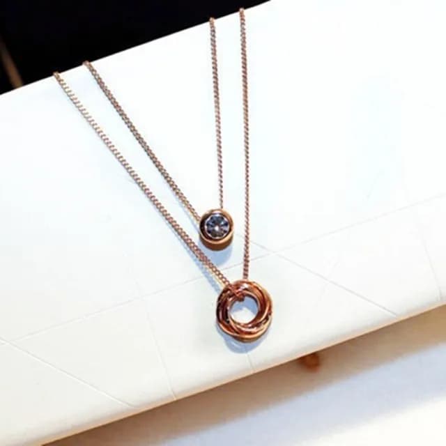 【米蘭精品】現貨+預購 玫瑰金項鍊鑲鑽吊墜(時尚氣質百搭情人節生日聖誕節交換禮物女飾品73jp34)