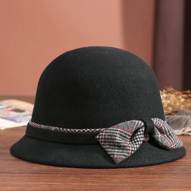 【米蘭精品】現貨+預購 羊毛帽盆帽(保暖復古格子蝴蝶結毛呢女帽子情人節生日聖誕節交換禮物4色74dq24)