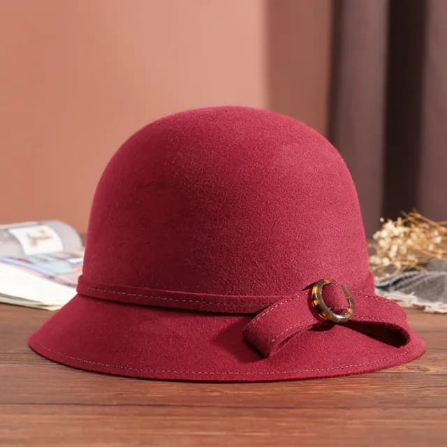 【米蘭精品】現貨+預購 羊毛帽禮帽(保暖蝴蝶結復古毛呢盆帽女帽子情人節生日聖誕節交換禮物5色74dq40)