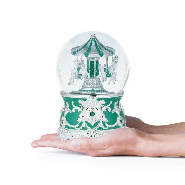 【JARLL 讚爾藝術】沙弗萊石綠 聖誕旋轉麋鹿 水晶球音樂盒(生日情人告白 結婚 聖誕禮物 交換禮物 聖誕裝飾)