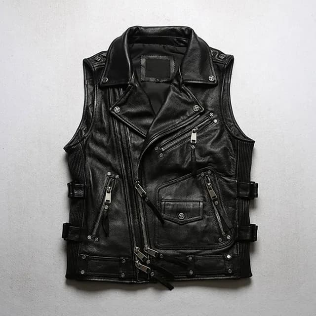 【巴黎精品】父親節禮物 真皮皮衣牛皮背心(哈雷馬甲斜拉鍊復古男外套2色p1ay27)