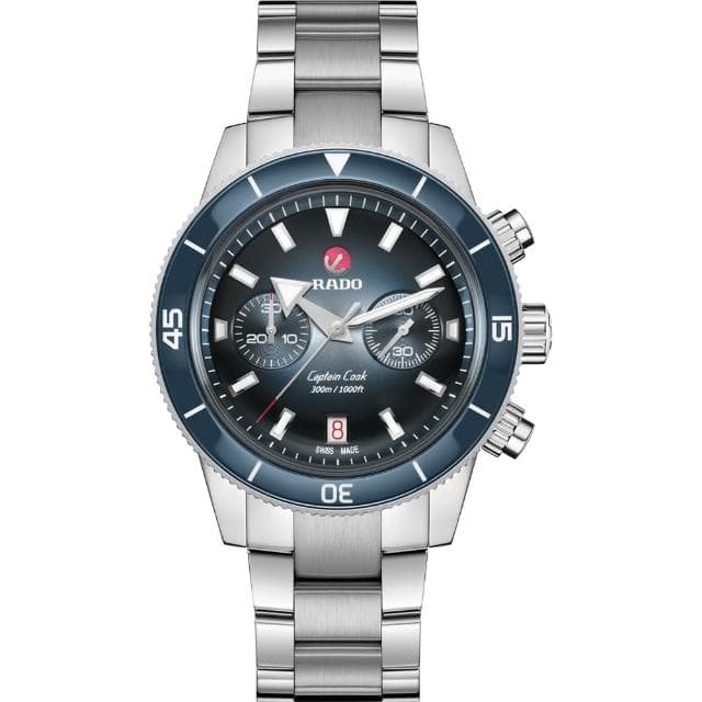 【Rado 雷達表】Captain Cook 庫克船長300米潛水計時機械錶-藍/43mm R02送禮推薦(R32145208)