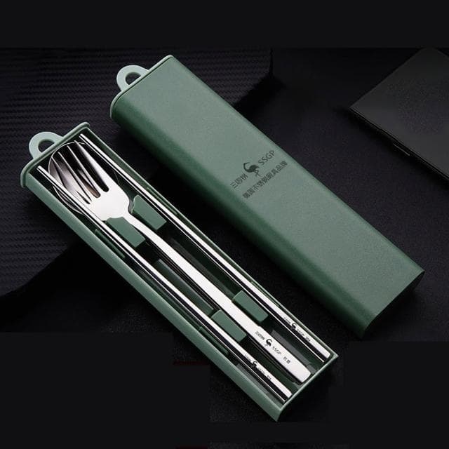 【PUSH!】餐具廚房用品304不銹鋼叉子勺子筷子三件套勺叉(便攜餐具套裝E178)