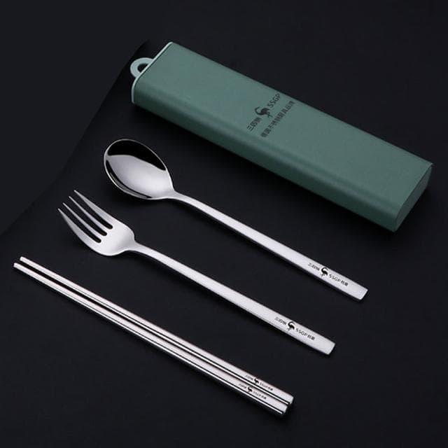 【PUSH!】餐具廚房用品304不銹鋼叉子勺子筷子三件套勺叉(便攜餐具套裝E178)