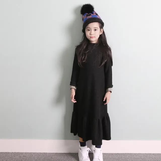 【橘魔法】魚尾大裙擺長袖衛衣洋裝 刷毛款（小孩賣場）(親子裝 長裙 裙子 連身裙 兒童 童裝 女童)