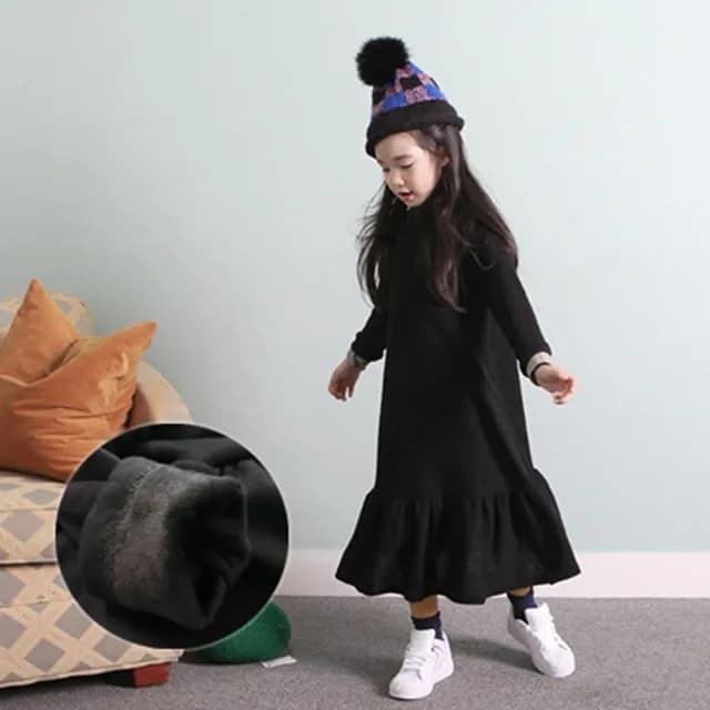 【橘魔法】魚尾大裙擺長袖衛衣洋裝 刷毛款（小孩賣場）(親子裝 長裙 裙子 連身裙 兒童 童裝 女童)