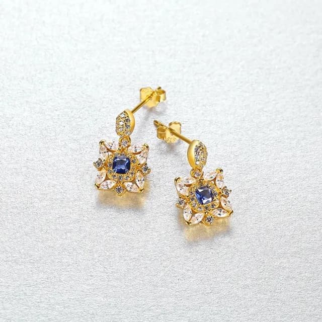 【巴黎精品】現貨+預購 鋯石耳環925純銀耳針(歐美貴氣藍寶石女飾品v1aa52)