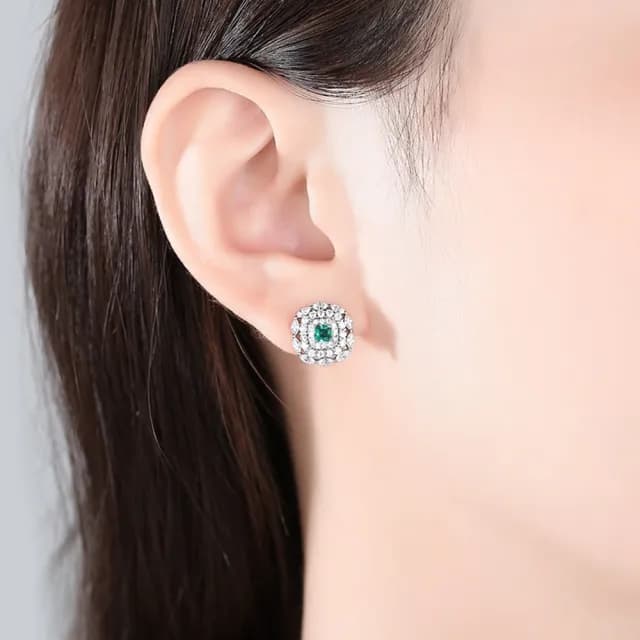 【巴黎精品】情人節禮物 現貨+預購 鋯石耳環925純銀耳針(小眾復古高雅祖母綠女飾品v1aa13)