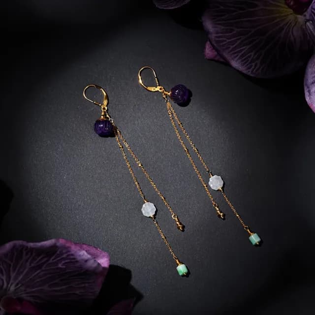 【巴黎精品】現貨+預購 紫水晶耳環925純銀耳圈(翡翠白玉流蘇鍍金女飾品p1ax55)