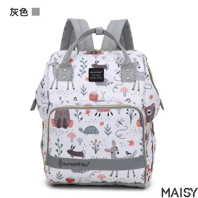 【MAISY】情人節禮物 日系塗鴉風格大容量媽咪包(現+預  粉色／綠色／灰色／藍色／黃色)